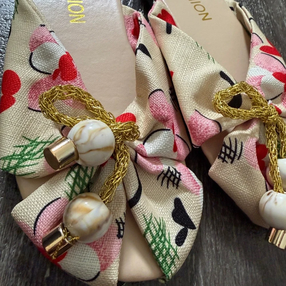 Fashion Women Floral Bow Slide Sandals Open Toe Flat Shoes‎ 36 EU / 5.5 US